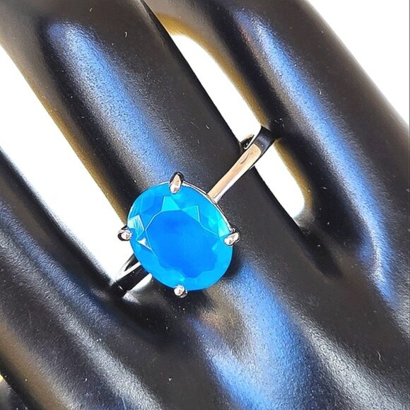 Natural Large Blue Opal 925 Sterling Silver Ring Sz 8.5 - Picture 5 of 10